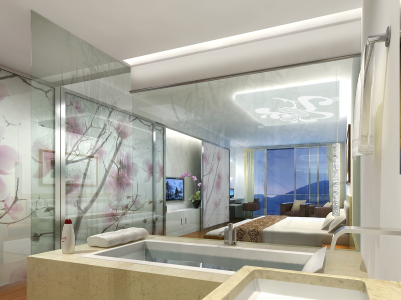 absence, design, indoors, mirror, interior, d, cgi, rendering, visualization, modern, 2K, clean, lighting equipment, bedspread, furniture, hotel, transparent