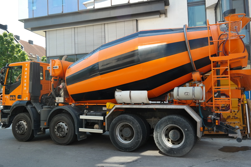 concrete mixing vehicle, built structure, commercial vehicle, truck, side view, transport, construction Industry, freight transportation, industry, business