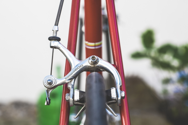 racer, aluminium, playground, vehicle, no people, grip, brake, oldtimer, alloy, red, close up, shallow, neourban, day, hanging, caliper, machinery, outdoors