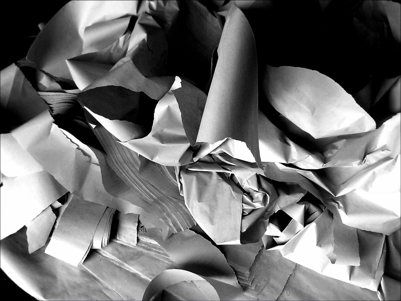 document, sunlight, shredded, focus on foreground, trash, large group of objects, textured, recycling, paper, craft, crumpled, decoration, textile, indoors
