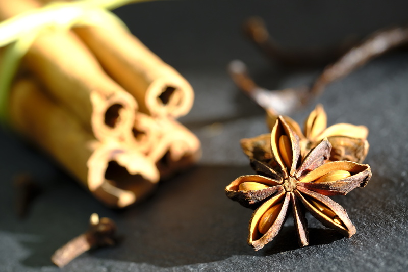 food and drink, high angle view, spice, anise, cinnamon, shape, decoration, christmas decoration, still life, dry, food, vanilla rod, star anise, postcard