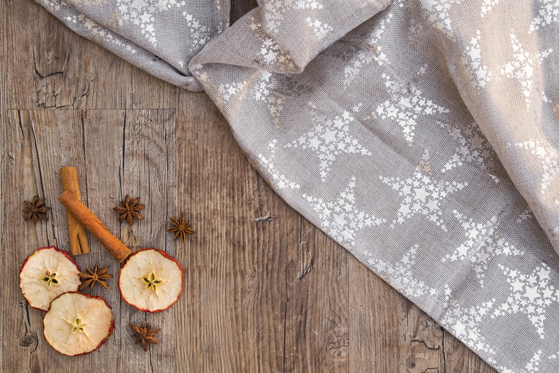 still life, star anise, christmas decorations, fruits, cinnamon sticks, medium group of objects, freshness, poinsettia, close-up, directly above, map, high angle view