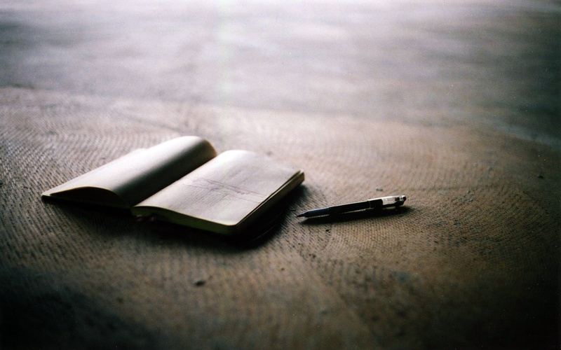 no people, education, ballpoint, THOUGHTS, publication, close-up, indoors, HANDLE, selective focus, pen, table, writing instrument, open, NOTEBOOK, TETHERED