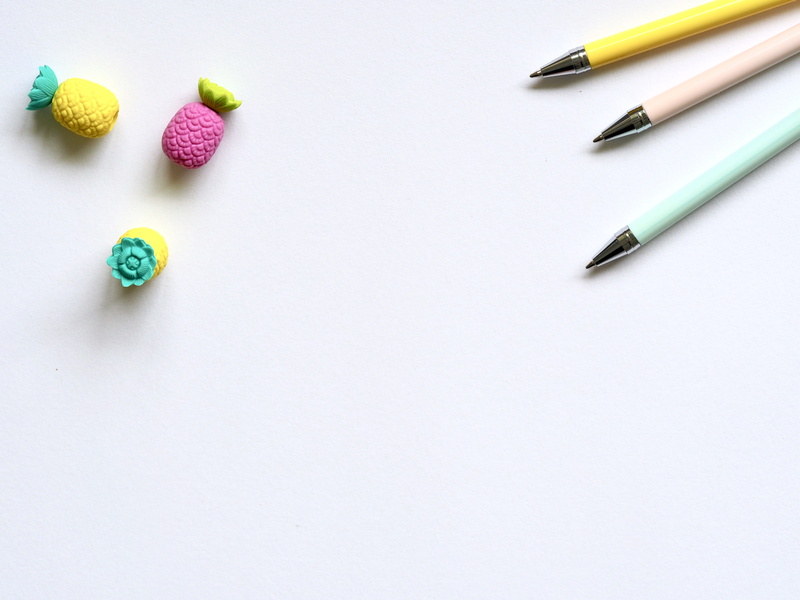 three, writing instrument, copy space, directly above, white space, yellow, composition, school, miniatures, blank, bright, office, pencil, choice, group of objects