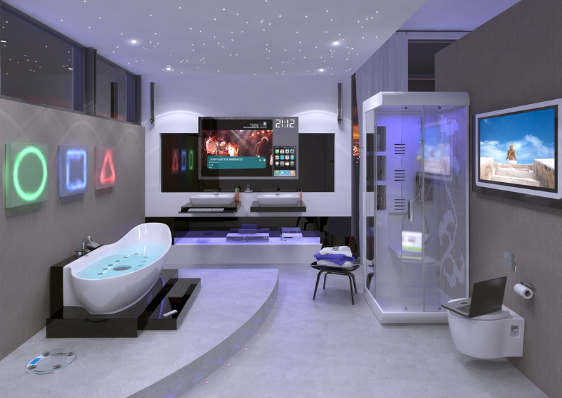 TV, future, flooring, technology, table, design, seat, bath, apartment, home Interior, style, speakers, laptop, shower, modern, high Definition Television