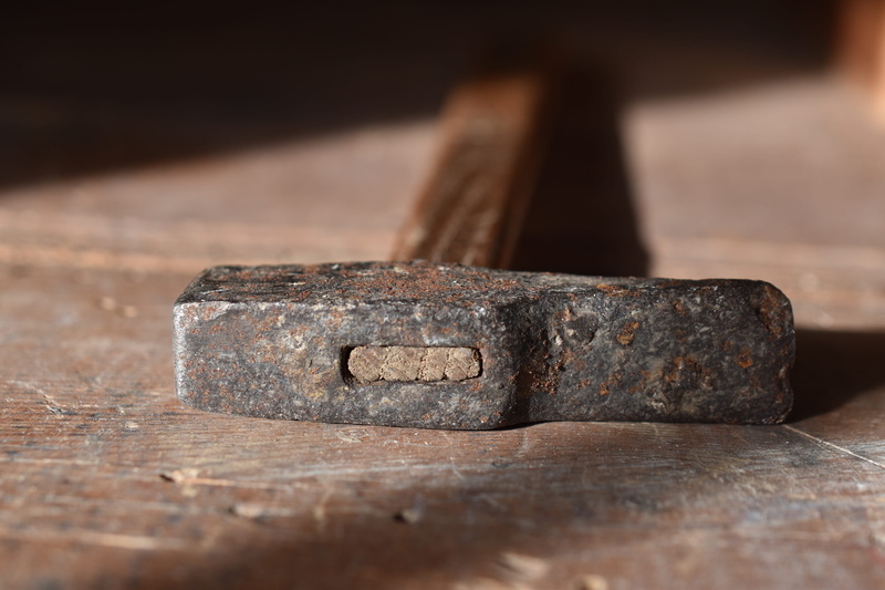 old, carpenter, metal, equipment, food and drink, extreme close-up, close-up, 5K, indoors, no people, group of objects, still life, table, hammer, selective focus