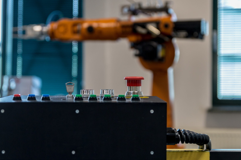 panel, indoors, knob, business, machinery, bottle, selective focus, photo, electronics, tilt, control, automatics, lens, 2K, orange, robot arm, science