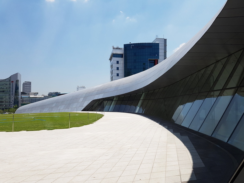 office building exterior, architecture, nature, modern, dongdaemun design plaza, office, built structure, urban skyline, 4K, zaha hadid, outdoors, salrimteo