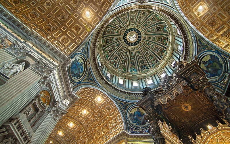 mural, ceiling, ornate, St. Peters Basilica in Rome, building, architecture, travel destinations, spirituality, architecture and art, architectural column