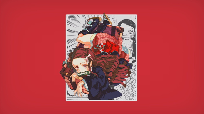 Kimetsu no Yaiba, long hair, anime girls, looking at viewer, 1080P, minimalism, anime, picture-in-picture, Kamado Nezuko, speech bubble, simple background