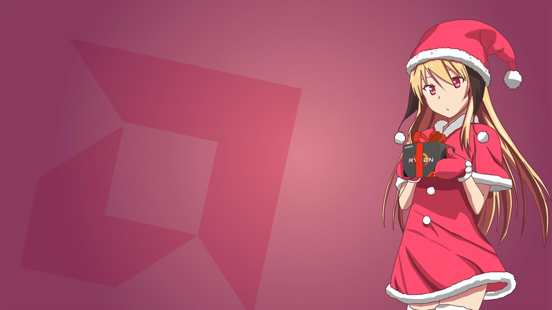 anime, Santa Hats, 4K, Hardware, Anime Girls, AMD, CPU, christmas, Presents