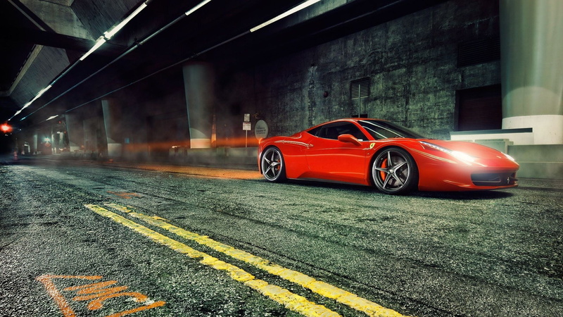 luxury, architecture, no people, garage, street, transportation, racecar, red, Ferrari, 458 italia, outdoors, mode of transportation, road, 1080P, symbol