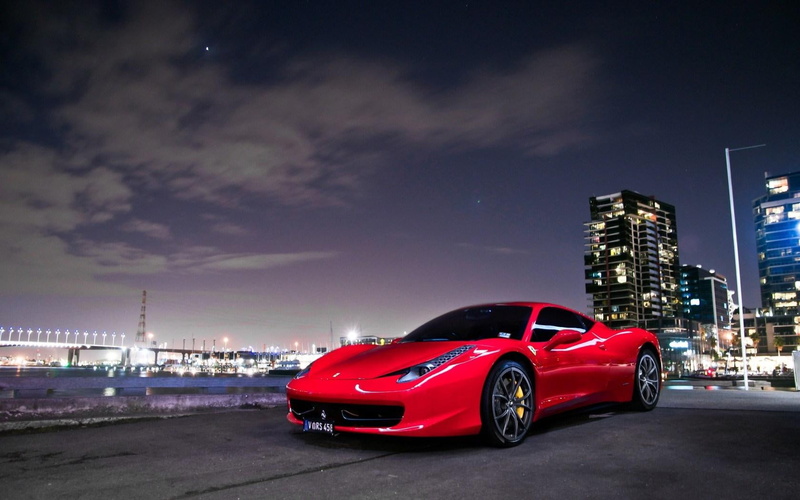 night, car, italia, 720P, ferrari, red