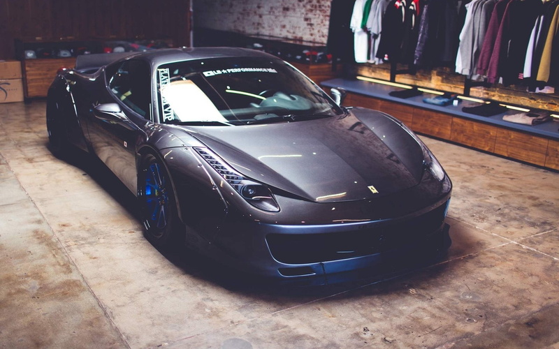 day, black, garage, motor vehicle, luxury, incidental people, Ferrari 458, architecture, wealth, showroom, mode of transportation, car, focus on foreground