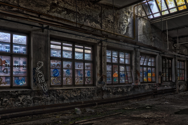 factory, hall, weathered, dark, building, shadow, gloomy, day, transience, glass, destruction, factory building, ruin, architecture, masonry, forget, public transportation