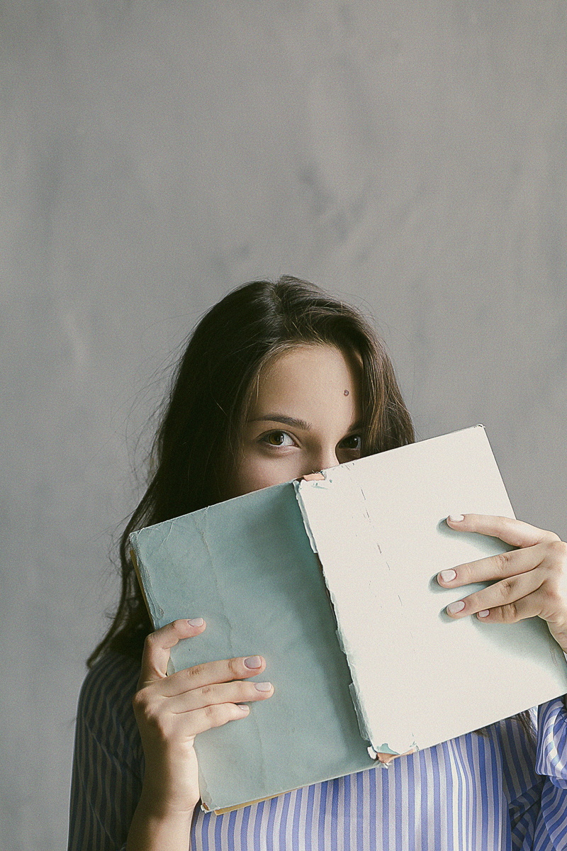 lifestyles, woman, looking at camera, front view, adult, girl, business, wear, shirt, young women, reading, 4K, blank, shy, women, young adult, book bindings