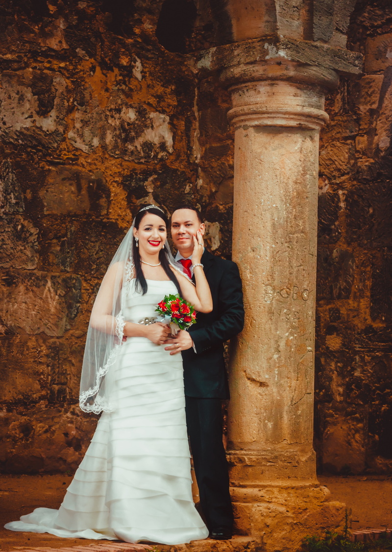 newlywed, smile, nuptials, adult, standing, happy, bride, embracing each other, bridegroom, truck, portrait, wedding dress, romantic, slippers, flowers
