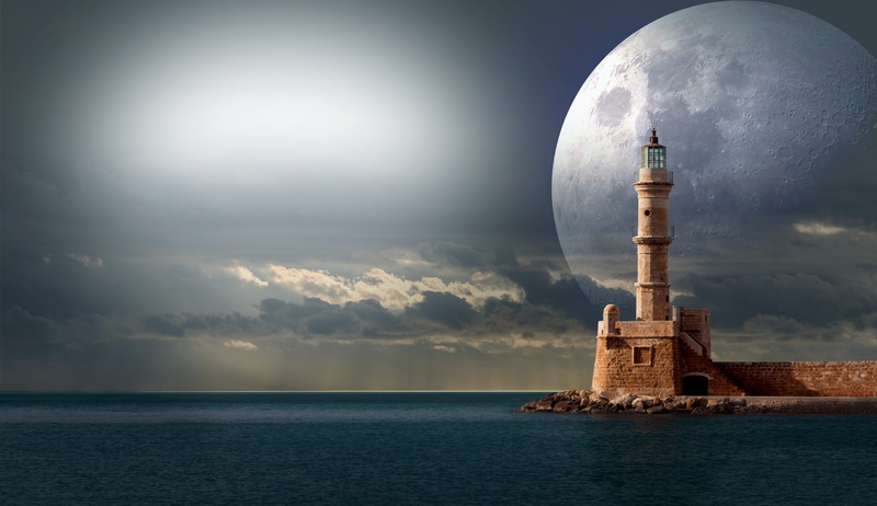 horizon over water, coast, cloud - sky, planet, horizon, concrete, full moon, nature, time travel, space probe, building exterior, sea, architecture, sky
