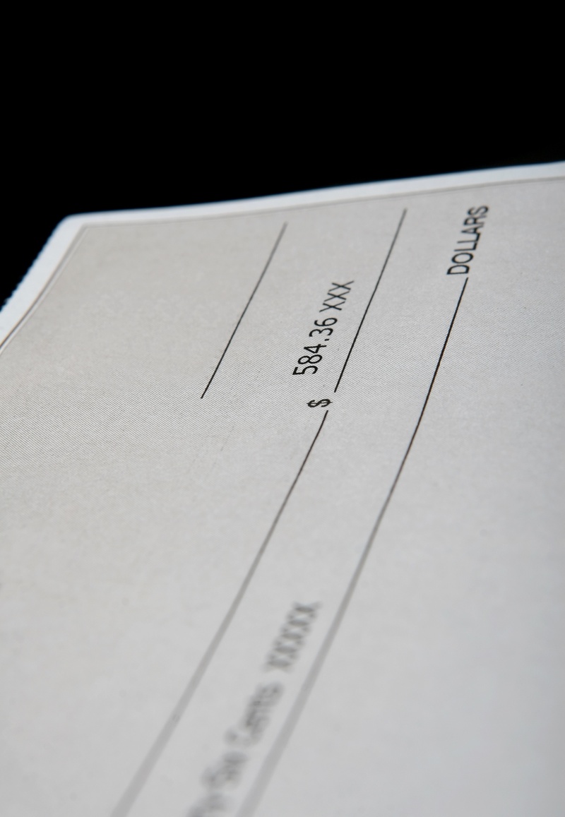 receipt, cheque, check, dollars, salary, paycheque, text, still life, deposit, copy space, close-up, high angle view, data, paperwork, western script, savings