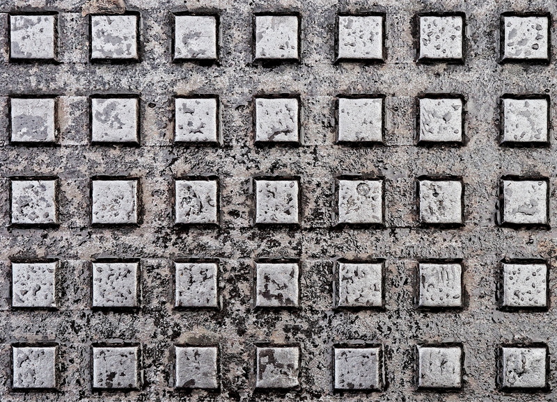 repetition, full frame, directly above, indoors, grungy, square shape, cover, grid, built structure, frame, dirty, geometric shape, grey, brick, wall - building feature