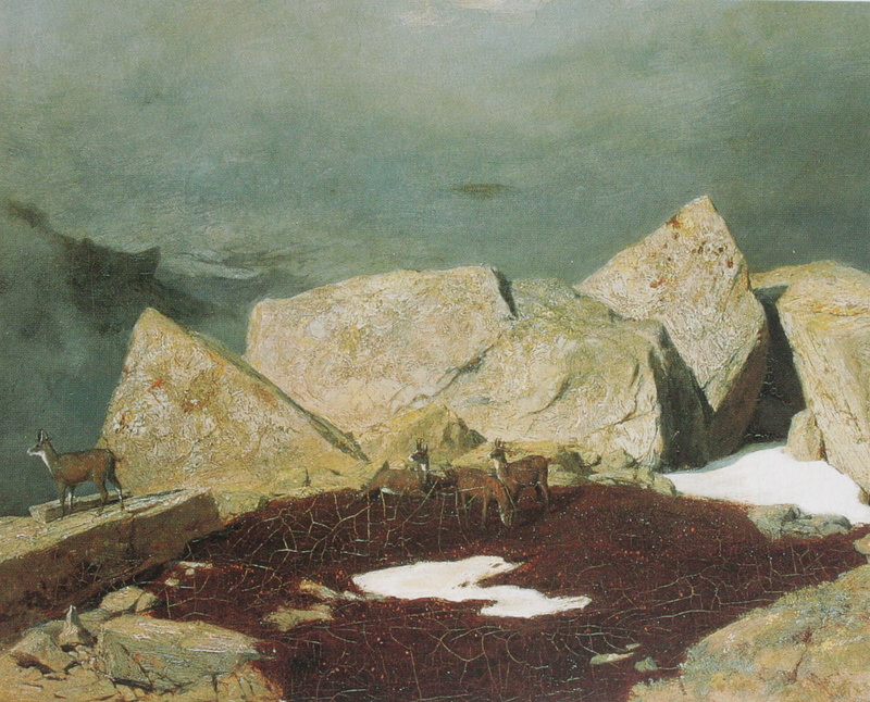 Arnold Böcklin, 1080P, rocks, Alpine chamois array, 1850, Symbolism