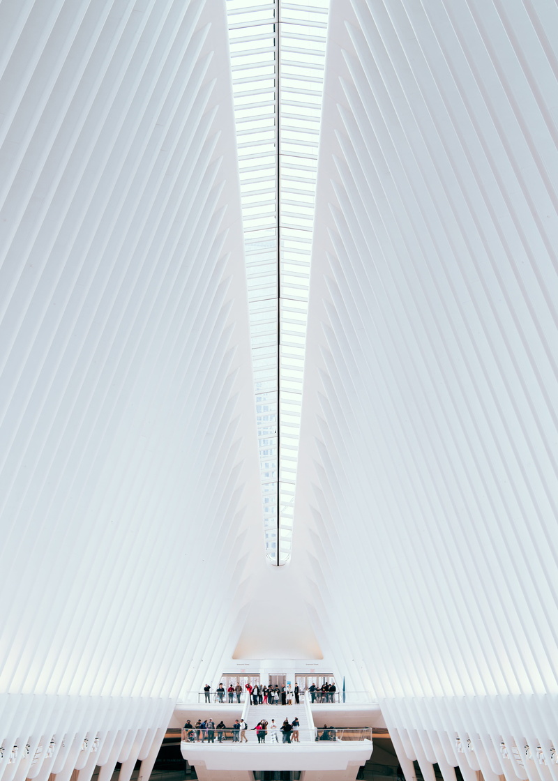 oculu, modern, stage, ceiling, diminishing perspective, 5K, architecture, day, built structure, staircase, metal, building, people, incidental people