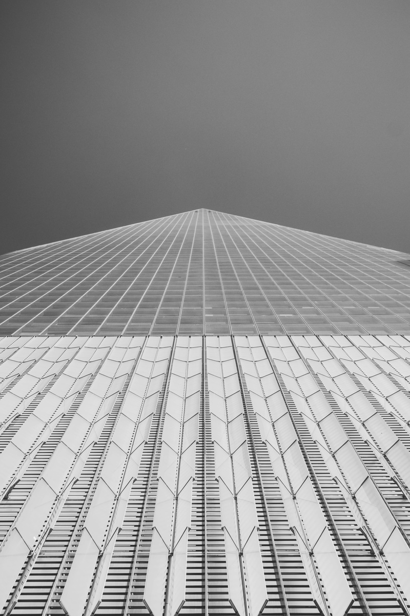 sky, travel destinations, modern, united states, day, angle, solar panels, tall - high, spire, built structure, new york city, directly below, outdoors