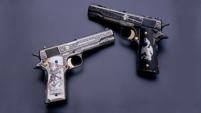gun, 1080P, 1911, Custom, M1911, weapon, Engraving, pistol, weapons, M1911 pistol