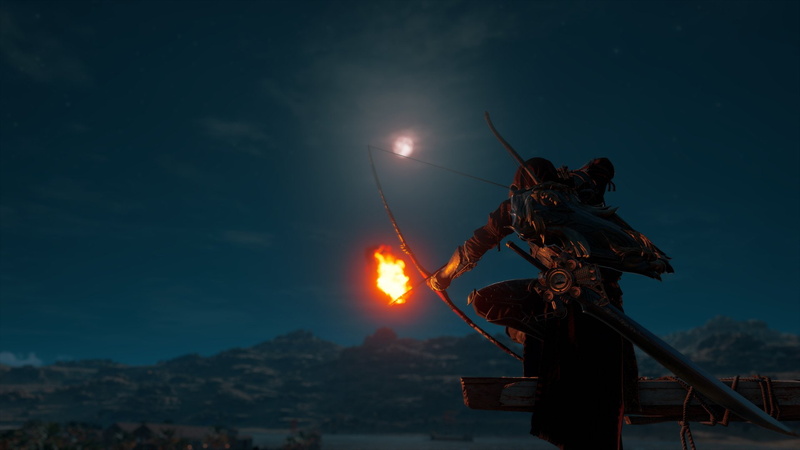 1080P, real people, burning, sky, illuminated, occupation, flame, industry, Assassins creed Origins, Assassins Creed, Bayek, technology, one person, wood - material