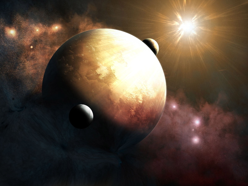 brown, universe, hd, sun, 720P, digital universe, digital, illustration, planet, energy, d, moons
