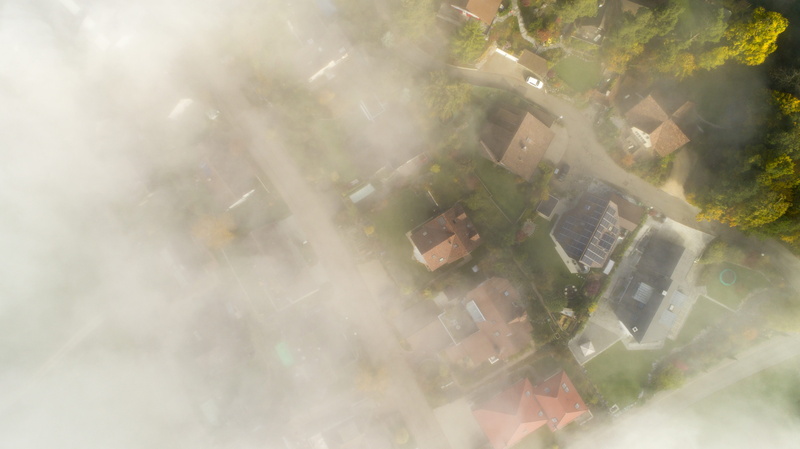 environment, fog, sunlight, autumn, above the clouds, addition, cloudiness, sky, dramatic, storm, cloud - sky, settlement, home, building, field, dusk
