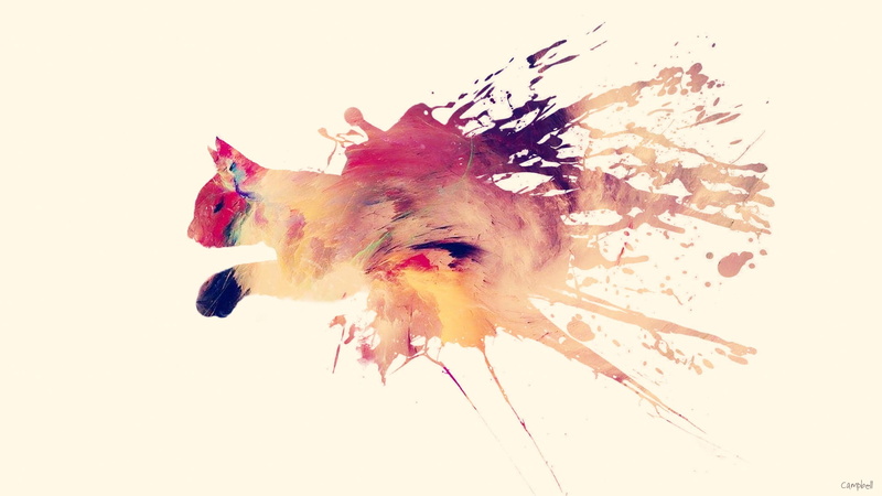 cat, animal, abstract, colorful, splashes, creative, 1080P