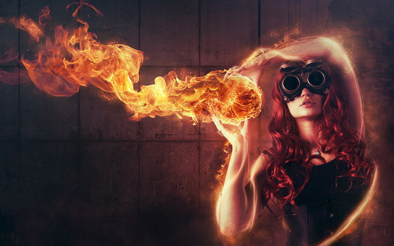 Abstract, Red, 1080P, Creative, Girl, Fire