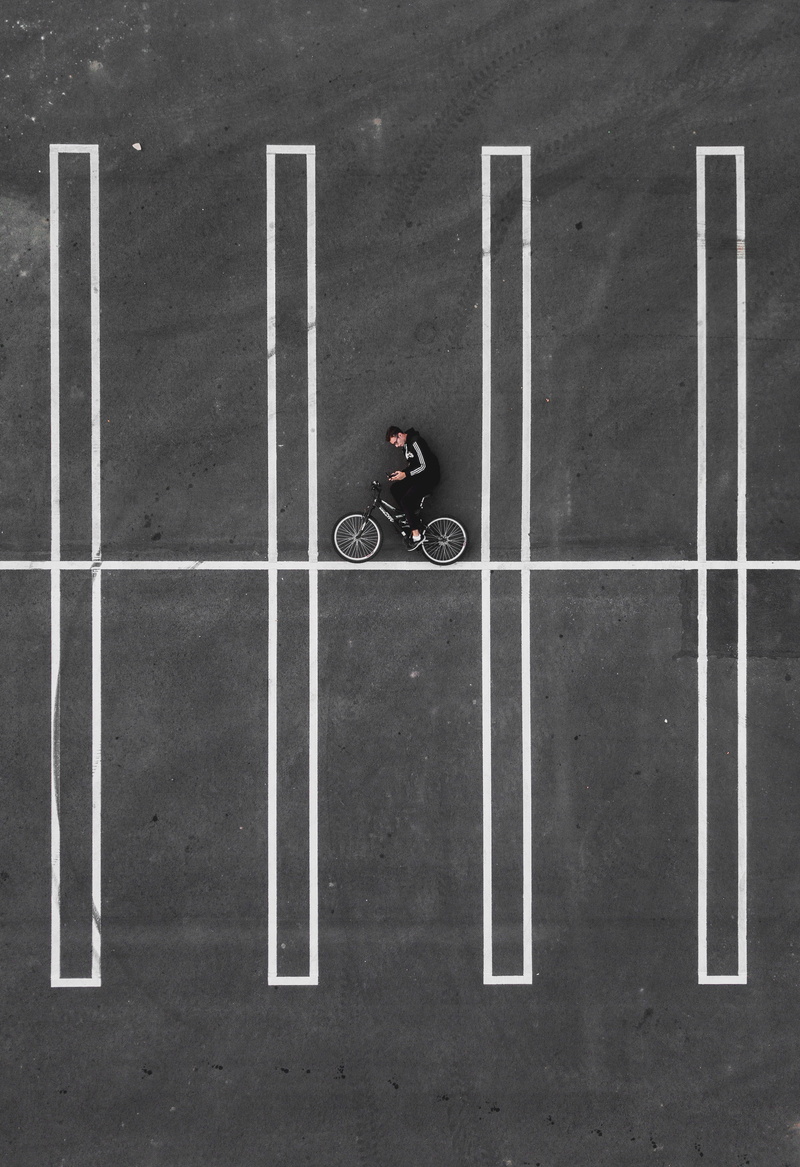 rider, 4K, black, men, style, grey, people, line, planning, man, bicycle, street, drone view, business, success, ideas, one Person, competition, tech