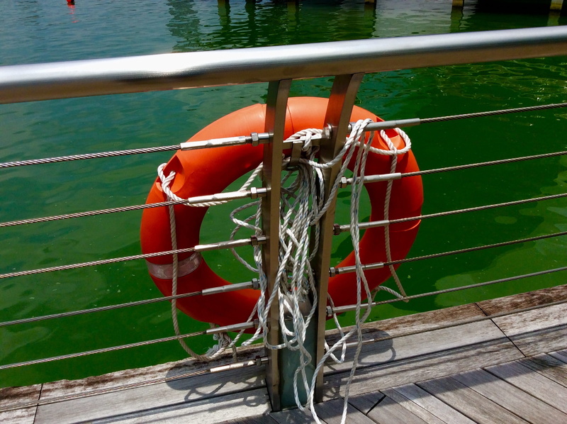 water, life ring, outdoors, no people, high angle view, life buoy, life belt, railing, security, transportation, rope, nautical vessel, turquoise colored