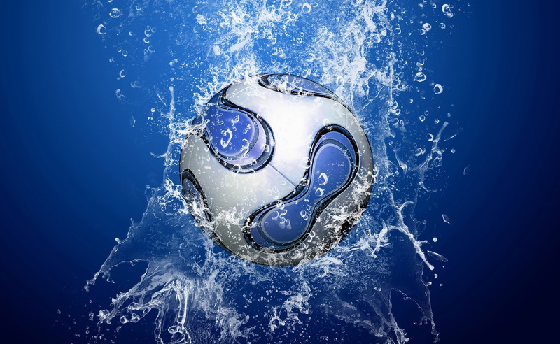 cleaning, domestic room, motion, bubble, Sports, refreshment, water, 2K, nature, studio shot, white, blue, sport, Soccer, blue background, illustration
