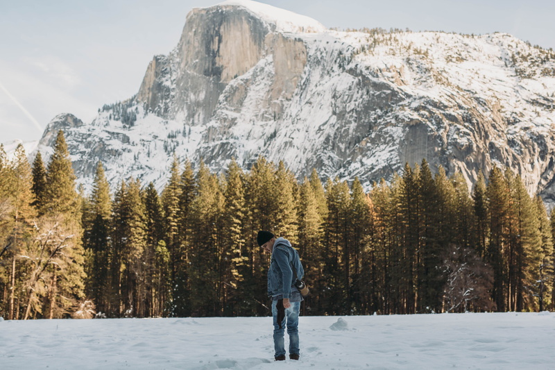 halfdome, full length, beauty in nature, 5K, hiking, snowcapped mountain, lifestyles, rear view, snow, tree, real people, day, cold temperature, plant