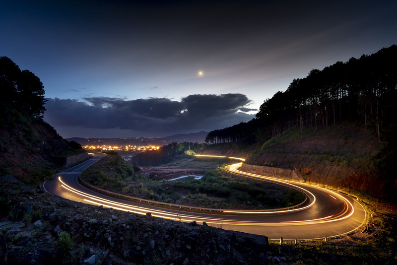speed, driver, no people, scenics - nature, curved, illuminated, motion, astronomy, evening, nature, tree, star - space, traffic, long exposure, trip, sky