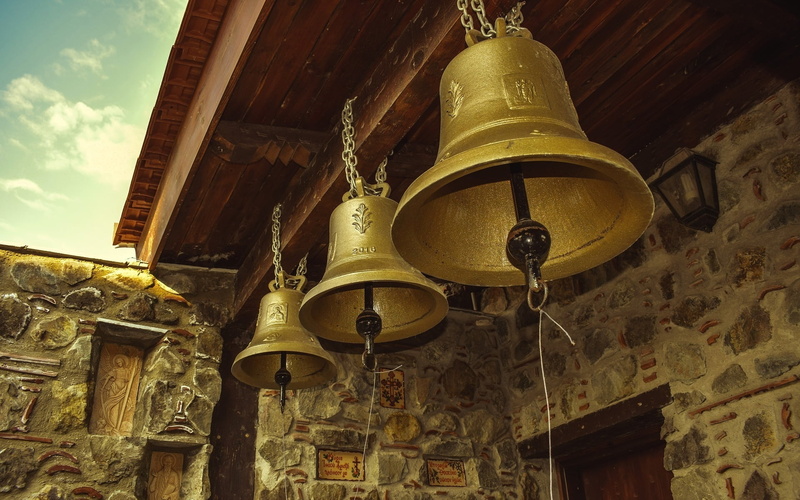 1080P, place of worship, history, the past, no people, building, religion, hanging, antique, old, Mediterranean, belief, bells, built structure, Church Bells in Cyprus