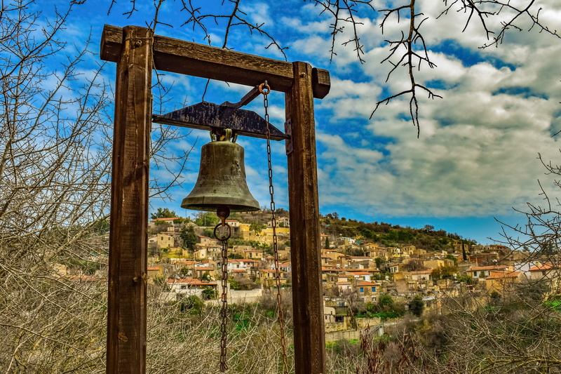 arsos, cyprus, tranquility, sky, orthodoxy, old, cloud - sky, field, environment, belfry, land, outdoors, bare tree, blue, day, built structure, wood - material