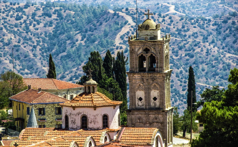spirituality, bell Tower - Tower, house, building exterior, troodos, Lefkara, town, Cyprus, landscape, belief, scenics, tree, building, religion, tower