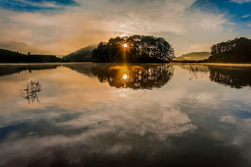 reflection lake, water, no people, the lake, sun, tranquility, soi ball, natural, sunset, idyllic, plant, reflection, 1080P, the morning, sky, beauty in nature