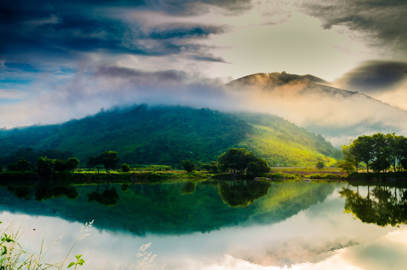 beauty, sky, dawn, light, sunshine, water, 4K, vietnam, travel, cloud - sky, tranquil scene, setting, lanscape, scenics - nature, mountain, no people