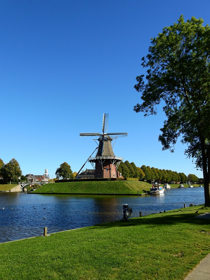 architecture, nature, plant, built structure, sky, landscape, day, Mill, channel, 4K, Wing, traditional Windmill, clear sky, lake, dutch Culture, summer