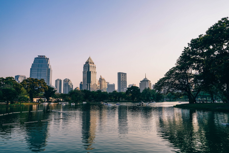 tall - high, building, metropolitan, green, park, tower, boat, outdoors, tropical, leisure, night, plant, bright, financial district, estate, apartment