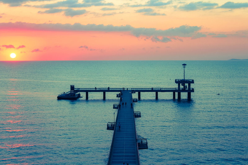 golden, tranquil scene, hour, brown, sunrise, sunset, vacations, sky, bulgaria, water, outdoors, bridge, wooden, body, no people, tranquility, nature, horizon over water