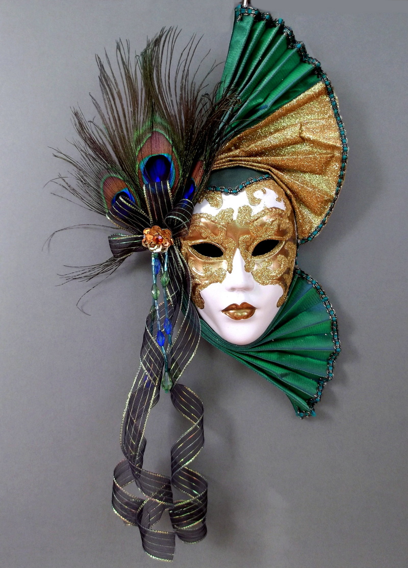 mask - disguise, face, green, celebration, feathers, white, female, multi colored, tails, masquerade, peacock, feather, brown, eye mask, still life, mask