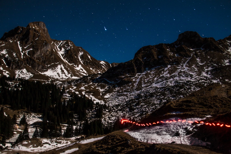no people, light graffiti, scenics, long exposure, light, mood, mountains, formation, tranquil scene, mountain range, gurnigel, winter, tranquility, night sky
