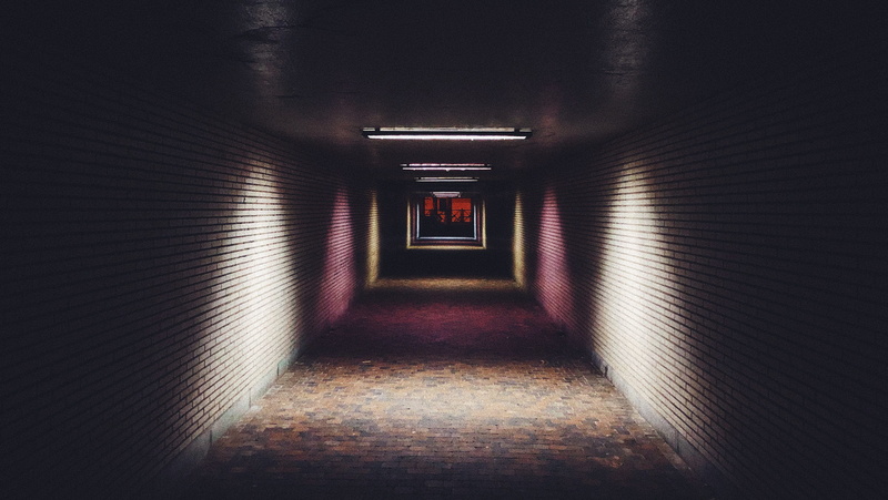 direction, no people, stained glass, dark, photography, room, entrance, text, plant, light, campus, long, 2K, corridor, built structure, indoors, staircase