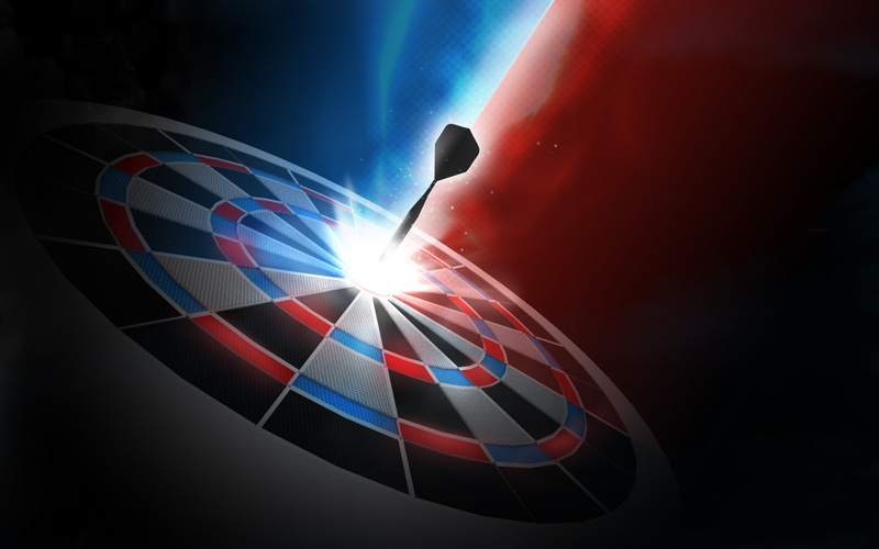 dots, red, dartboard, 1080P, sport, glowing, digital art, darts, blue